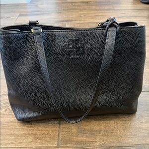 Tory Burch Black Pebbled Leather Tote.